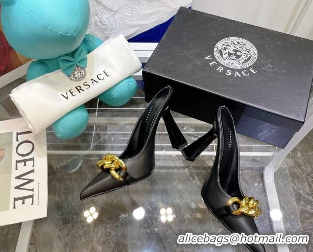 Affordable Price Versace Medusa Chain Calfskin Mules 9.5cm 081159 Black