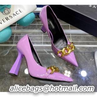 Low Cost Versace Medusa Chain Calfskin Mules 9.5cm 081159 Purple