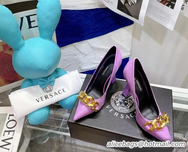 Low Cost Versace Medusa Chain Calfskin Mules 9.5cm 081159 Purple