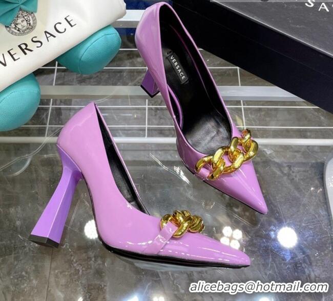 Low Cost Versace Medusa Chain Calfskin Mules 9.5cm 081159 Purple