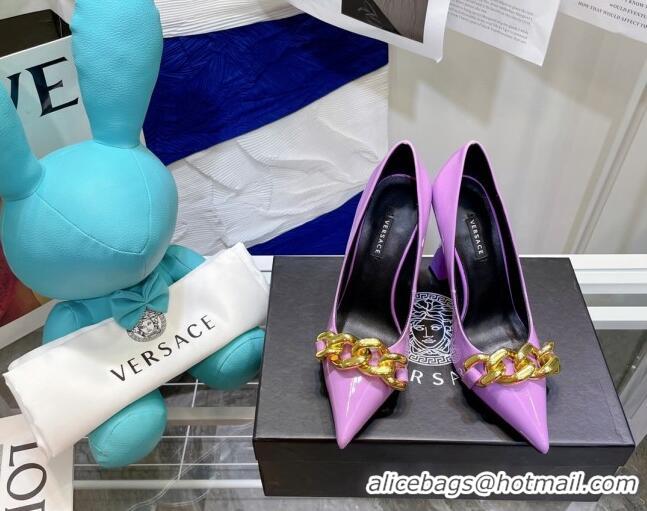 Low Cost Versace Medusa Chain Calfskin Mules 9.5cm 081159 Purple