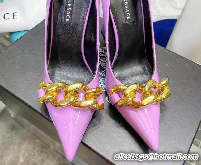 Low Cost Versace Medusa Chain Calfskin Mules 9.5cm 081159 Purple