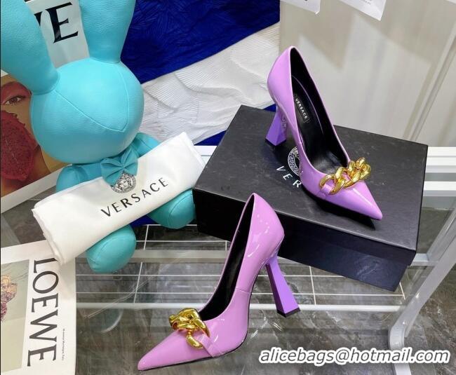 Low Cost Versace Medusa Chain Calfskin Mules 9.5cm 081159 Purple