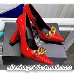 Discount Versace Medusa Chain Calfskin Mules 9.5cm 081159 Red