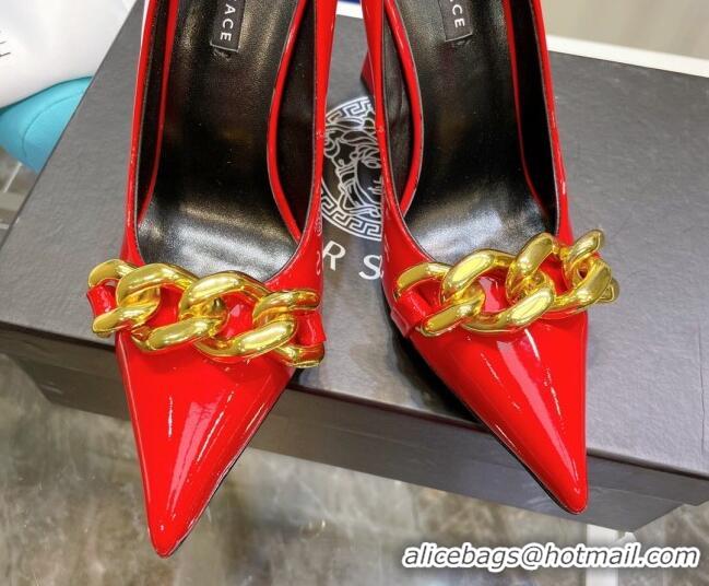 Discount Versace Medusa Chain Calfskin Mules 9.5cm 081159 Red