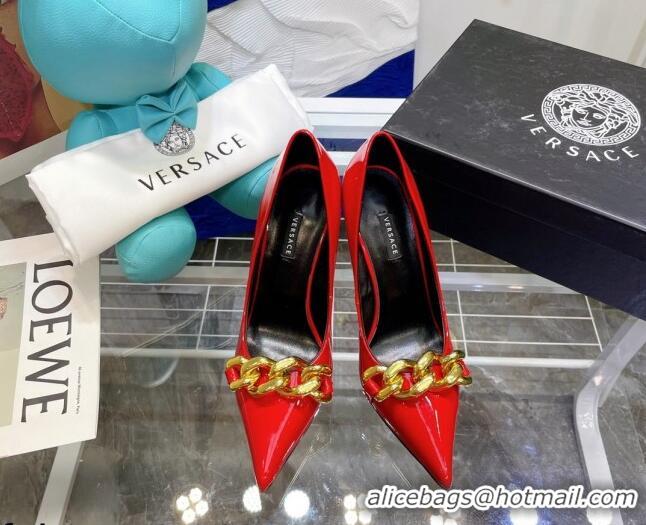 Discount Versace Medusa Chain Calfskin Mules 9.5cm 081159 Red