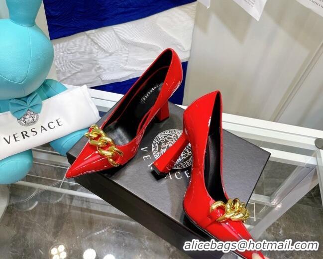 Discount Versace Medusa Chain Calfskin Mules 9.5cm 081159 Red