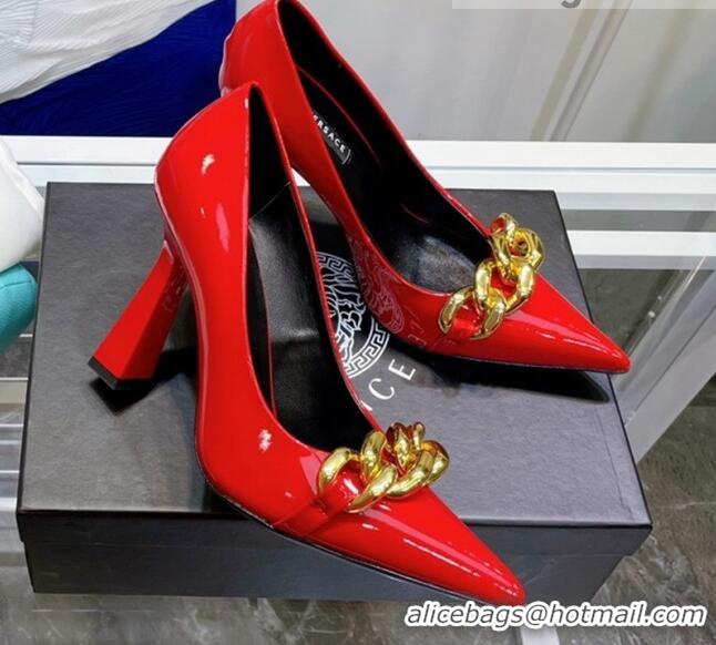 Discount Versace Medusa Chain Calfskin Mules 9.5cm 081159 Red