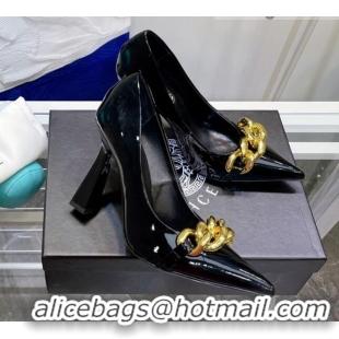 Good Product Versace Medusa Chain Patent Leather Pumps 9.5cm 9.5cm 081162 Black