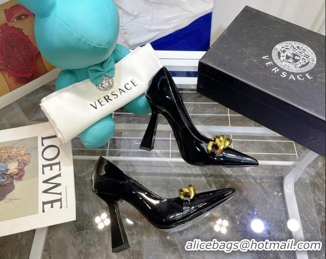 Good Product Versace Medusa Chain Patent Leather Pumps 9.5cm 9.5cm 081162 Black