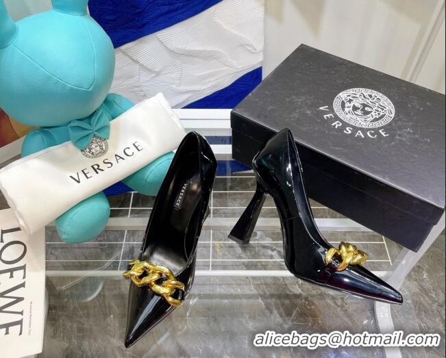 Good Product Versace Medusa Chain Patent Leather Pumps 9.5cm 9.5cm 081162 Black