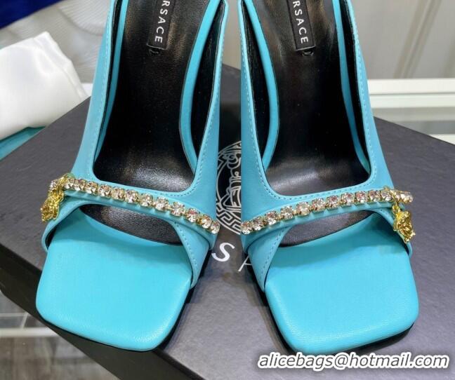 Low Cost Versace Le Medusa Charm Leather Mules Sandals Blue 081163