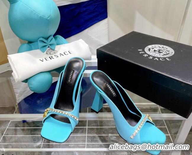 Low Cost Versace Le Medusa Charm Leather Mules Sandals Blue 081163