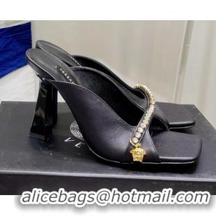 Best Design Versace Le Medusa Charm Leather Mules Sandals 081163 Black