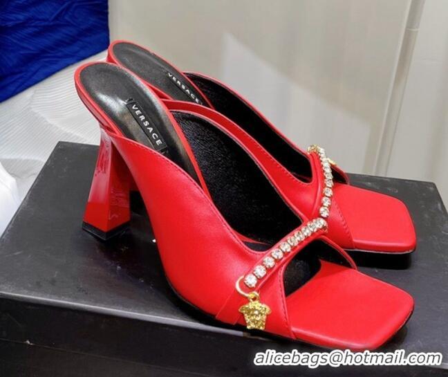 Best Design Versace Le Medusa Charm Leather Mules Sandals 081163 Red