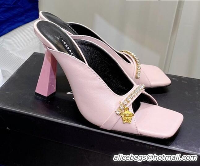 Discount Versace Le Medusa Charm Leather Mules Sandals 081163 Light Pink