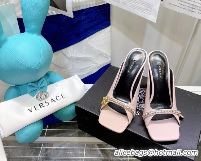 Discount Versace Le Medusa Charm Leather Mules Sandals 081163 Light Pink