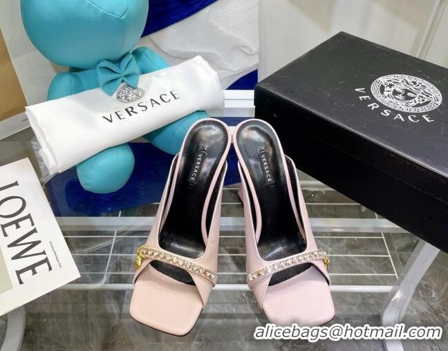 Discount Versace Le Medusa Charm Leather Mules Sandals 081163 Light Pink