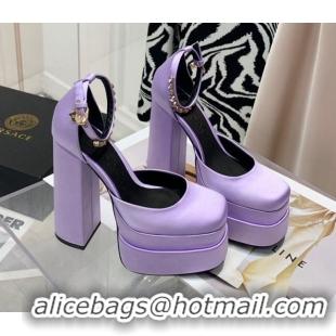 Best Price Versace Medusa Aevitas Satin Platform Pumps 15cm 112426 Lilac Purple