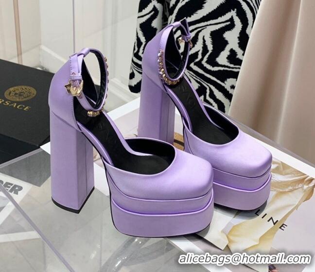 Best Price Versace Medusa Aevitas Satin Platform Pumps 15cm 112426 Lilac Purple