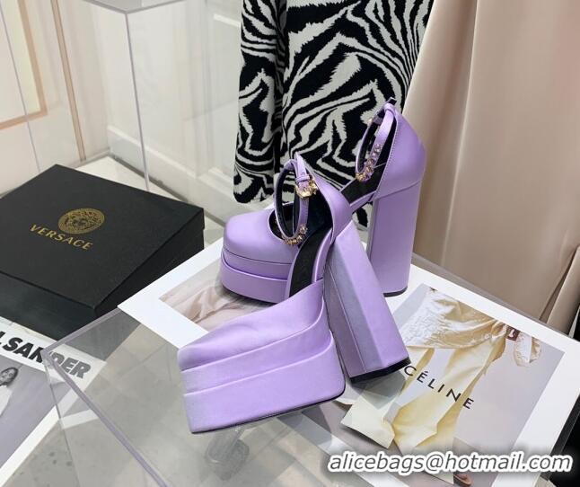 Best Price Versace Medusa Aevitas Satin Platform Pumps 15cm 112426 Lilac Purple