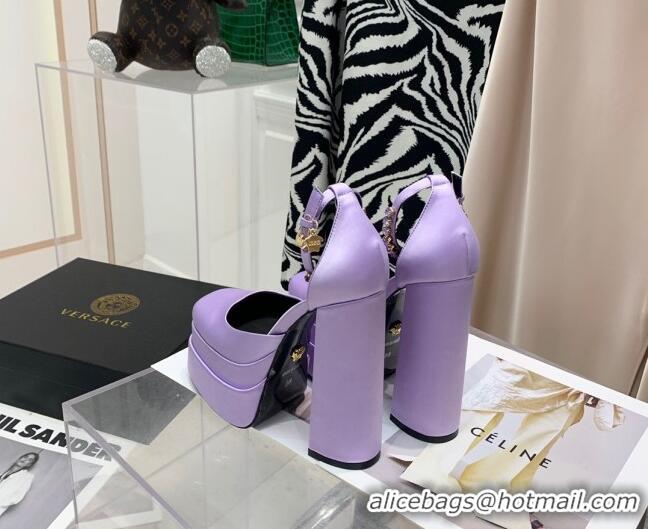 Best Price Versace Medusa Aevitas Satin Platform Pumps 15cm 112426 Lilac Purple