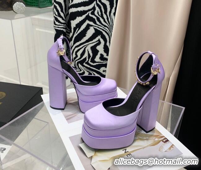 Best Price Versace Medusa Aevitas Satin Platform Pumps 15cm 112426 Lilac Purple