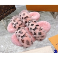 Good Quality Louis Vuitton Bom Dia Mink Fur Flat Mules 111751 Pink/Black