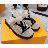 Fashion Louis Vuitton Shearling Flat Mules Grey 111755