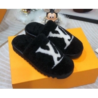 Top Quality Louis Vuitton Shearling Flat Mules Black 111756