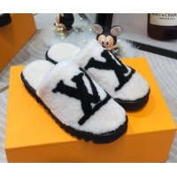 Super Quality Louis Vuitton Shearling Flat Mules 111756 White