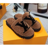 Grade Design Louis Vuitton Shearling Flat Mules 111756 Brown