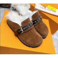 Good Quality Louis Vuitton Winterbreak Flat Suede Wool Mules 111763 Brown