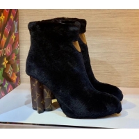 Best Product Louis Vuitton Silhouette Rabbit Fur Ankle Boots 9cm 111766 Black