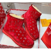 Best Quality Louis Vuitton Supreme Crystal Wool Ankle Boots Red 111798