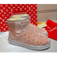 Good Quality Louis Vuitton Supreme Crystal Wool Ankle Boots 111798 Pink