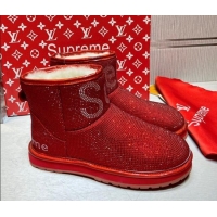 Top Quality Louis Vuitton Supreme Crystal Wool Ankle Boots 1117102 Red