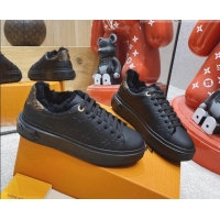 Popular Louis Vuitton Time Out Leather Shearling Sneakers Black 1117107