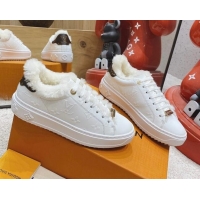 Classic Practical Louis Vuitton Time Out Leather Shearling Sneakers 1117107 White