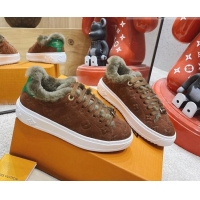 Super Quality Louis Vuitton Time Out Suede Shearling Sneakers Brown 1117109