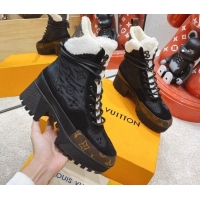 Luxury Louis Vuitton Laureate Platform Desert Embroidered Nylon and Shearling Ankle Boots Black 1117113