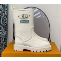 Top Grade Louis Vuitton Territory Flat Leather Half Boots with Buckle 117125 White