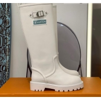 Top Design Louis Vuitton Territory Flat Leather High Boots with Buckle 117128 White