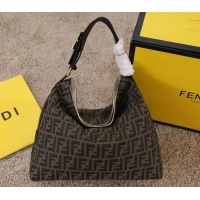 Most Popular Fendi Leather/FF Pattern Canvas Vintage Large Hobo Bag FD1606 Black