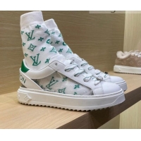 Best Design Louis Vuitton Time Out Monogram Socks Sneakers Green/Silver 112445