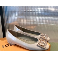 Fashion Louis Vuitton Patent Leather LV Buckle Flat Ballerinas 112471 Nude