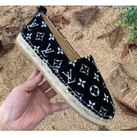 New Style Louis Vuitton Monogram Velvet Flat Espadrilles 112474 Black/White