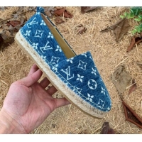 Perfect Louis Vuitton Monogram Velvet Flat Espadrilles 112474 Blue