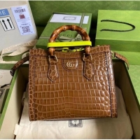 Buy Discount Gucci Diana small crocodile tote bag 660195 Brown