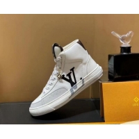 Best Luxury Louis Vuitton Charlie Calfskin Sneakers Boots 112480 White/Grey